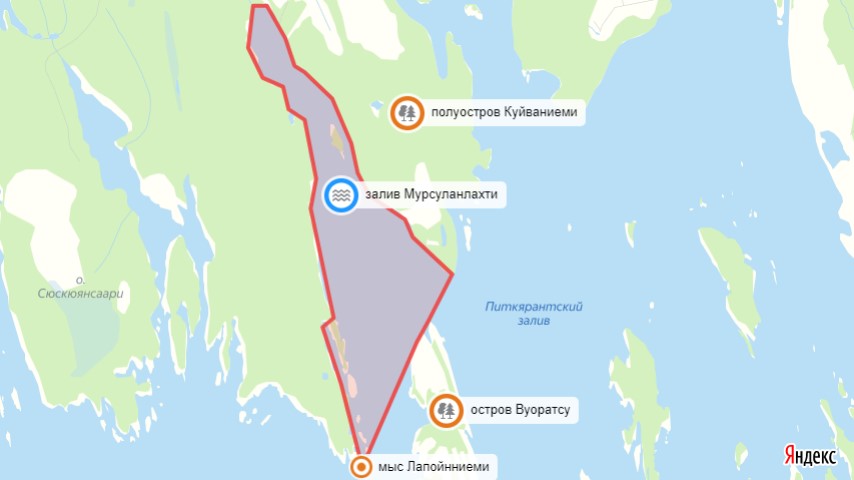 залив Мурсуланлахти, полуостров Куйваниеми, остров Вуоратсу, мыс Лапойнниеми