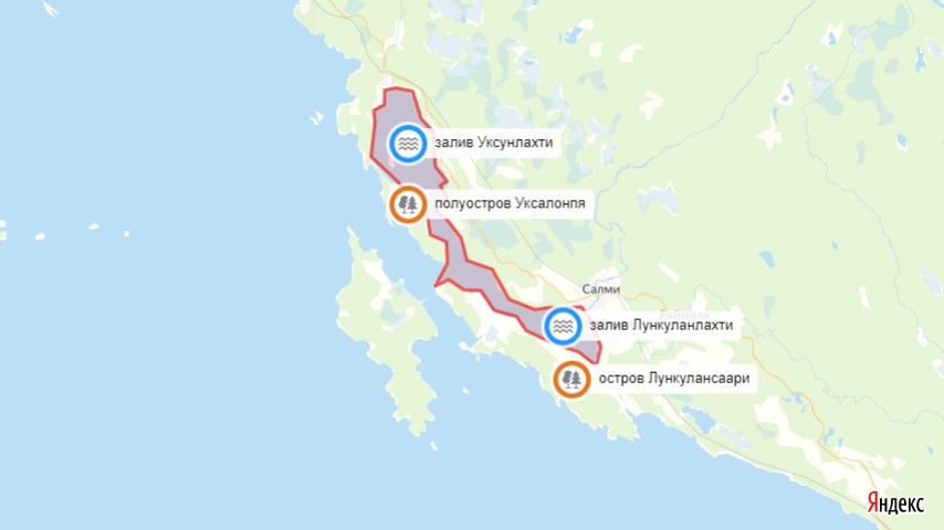 залив Уксунлахти, залив Лункуланлахти, полуостров Уксалонпя, остров Лункулансаари
