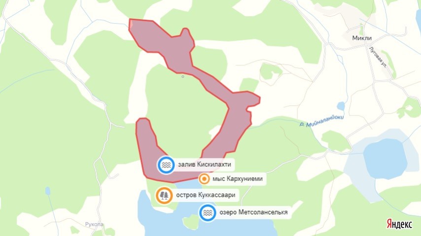 озеро Метсоланселькя, мыс Кархуниеми, остров Куккассаари, залив Кискилахти