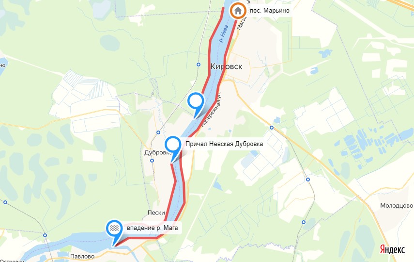 река Нева, поселок Марьино, причал Невская Дубровка 